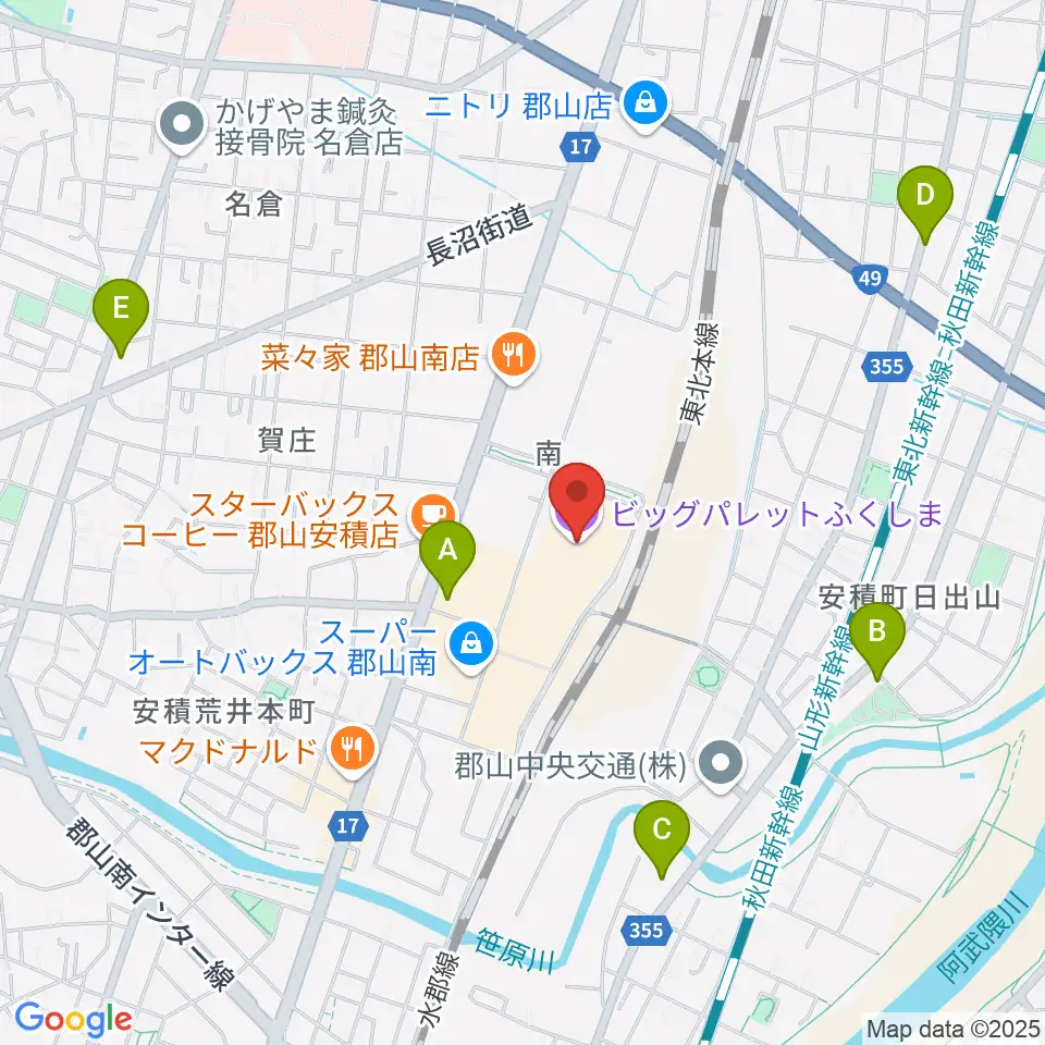 ビッグパレットふくしま周辺のコンビニエンスストア一覧地図