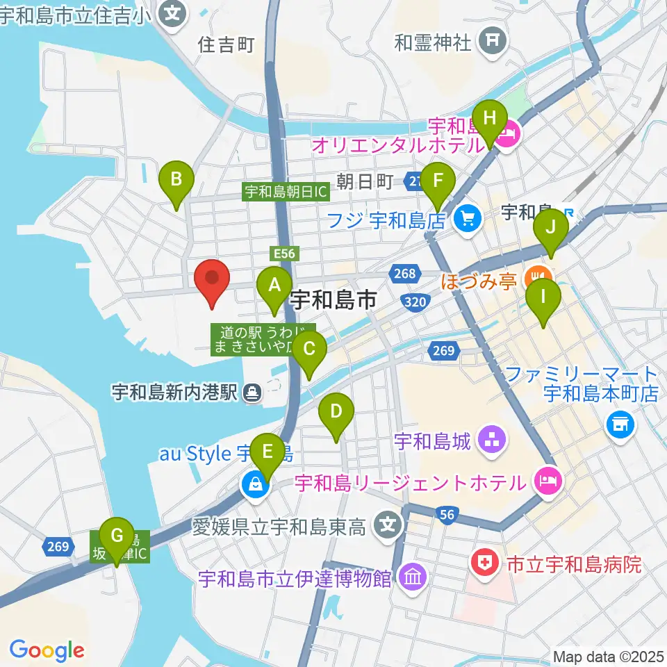 宇和島市総合体育館周辺のコンビニエンスストア一覧地図
