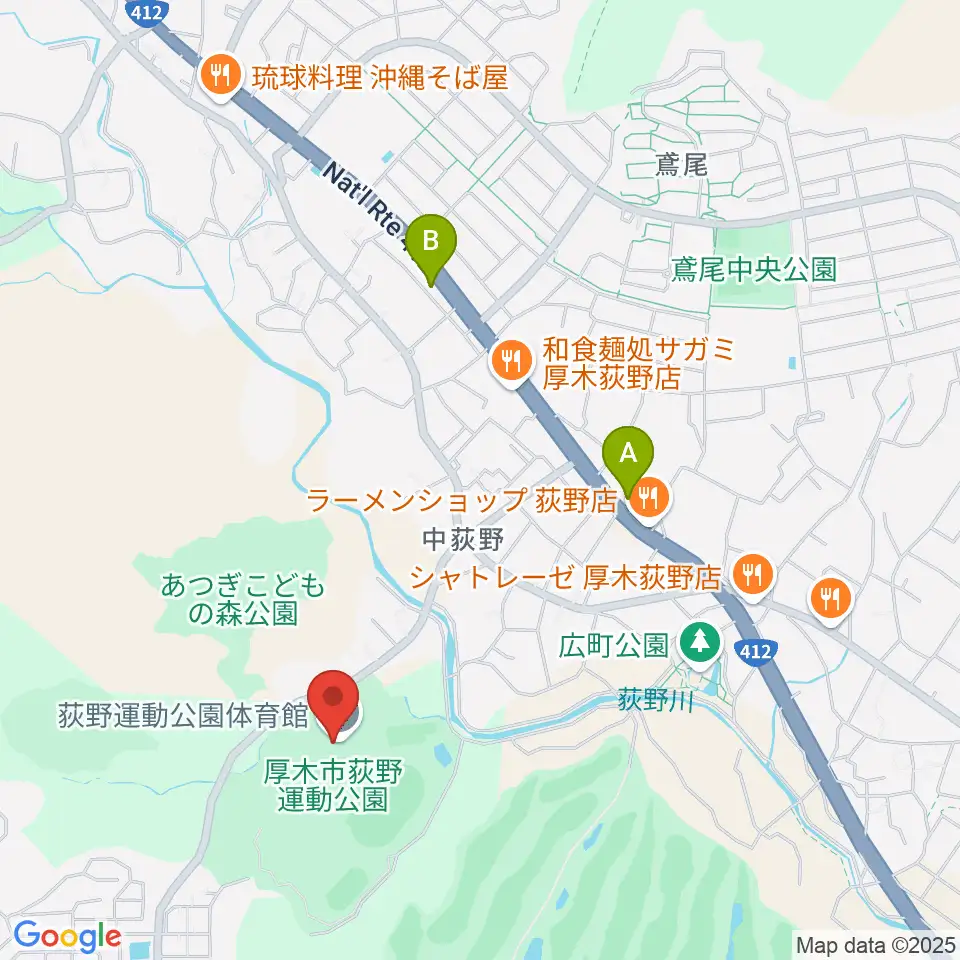 荻野運動公園体育館周辺のコンビニエンスストア一覧地図