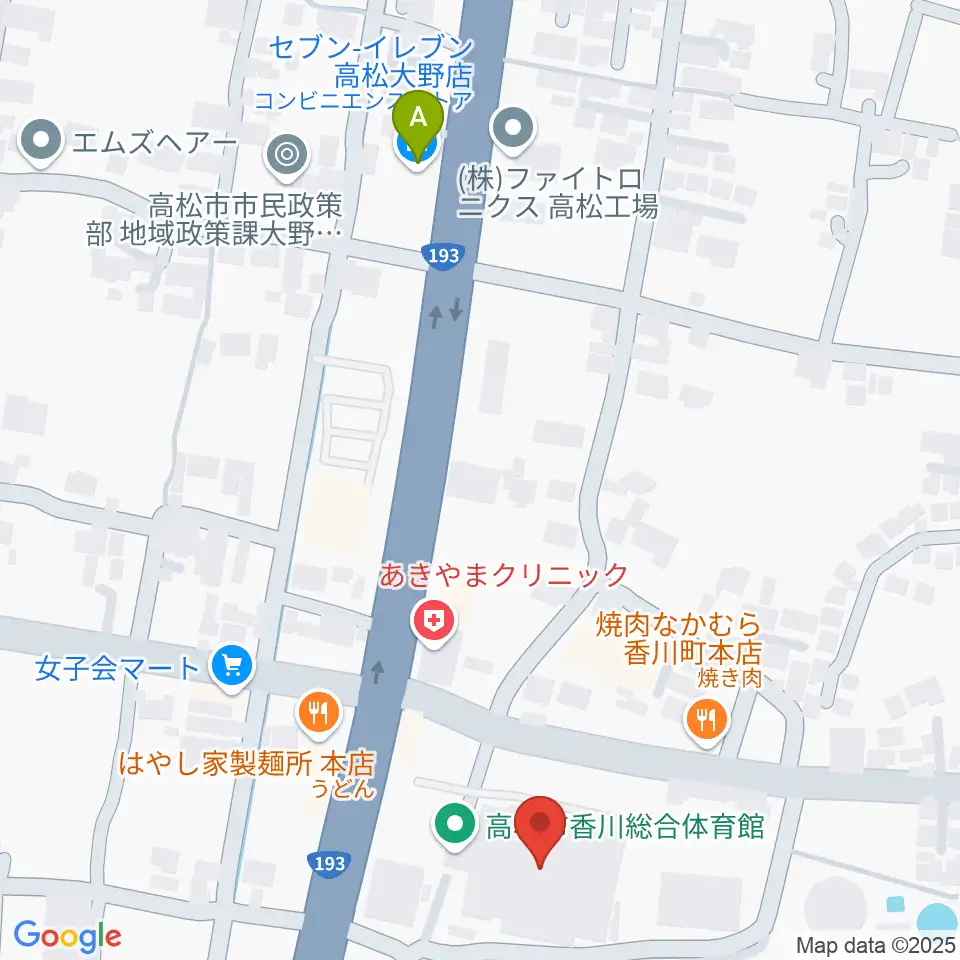 高松市香川総合体育館周辺のコンビニエンスストア一覧地図