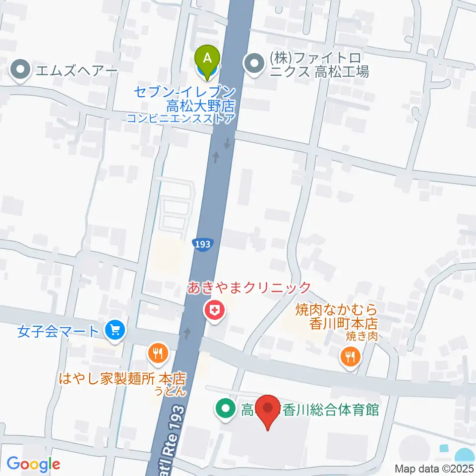 高松市香川総合体育館周辺のコンビニエンスストア一覧地図