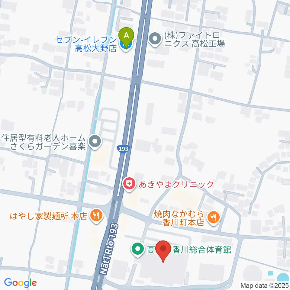 高松市香川総合体育館周辺のコンビニエンスストア一覧地図
