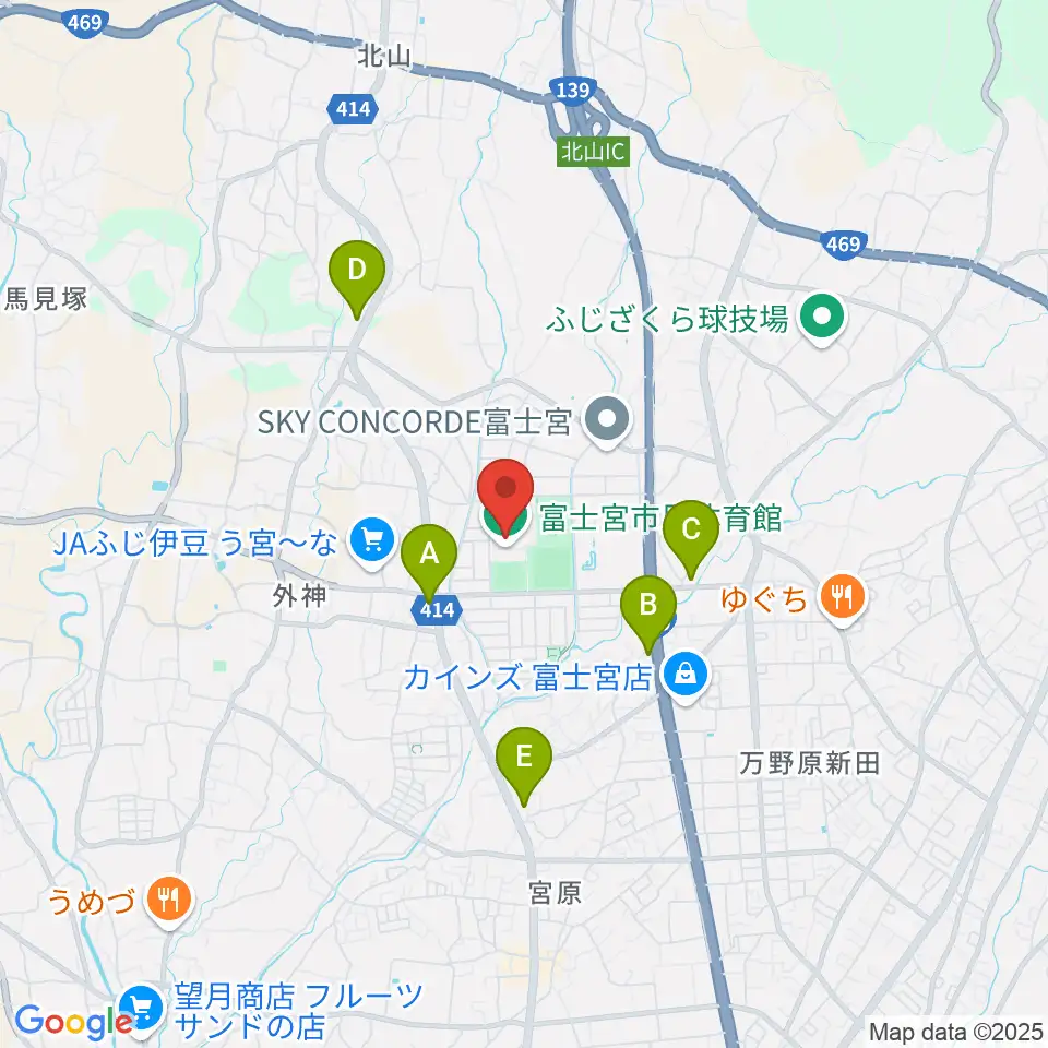 富士宮市民体育館周辺のコンビニエンスストア一覧地図