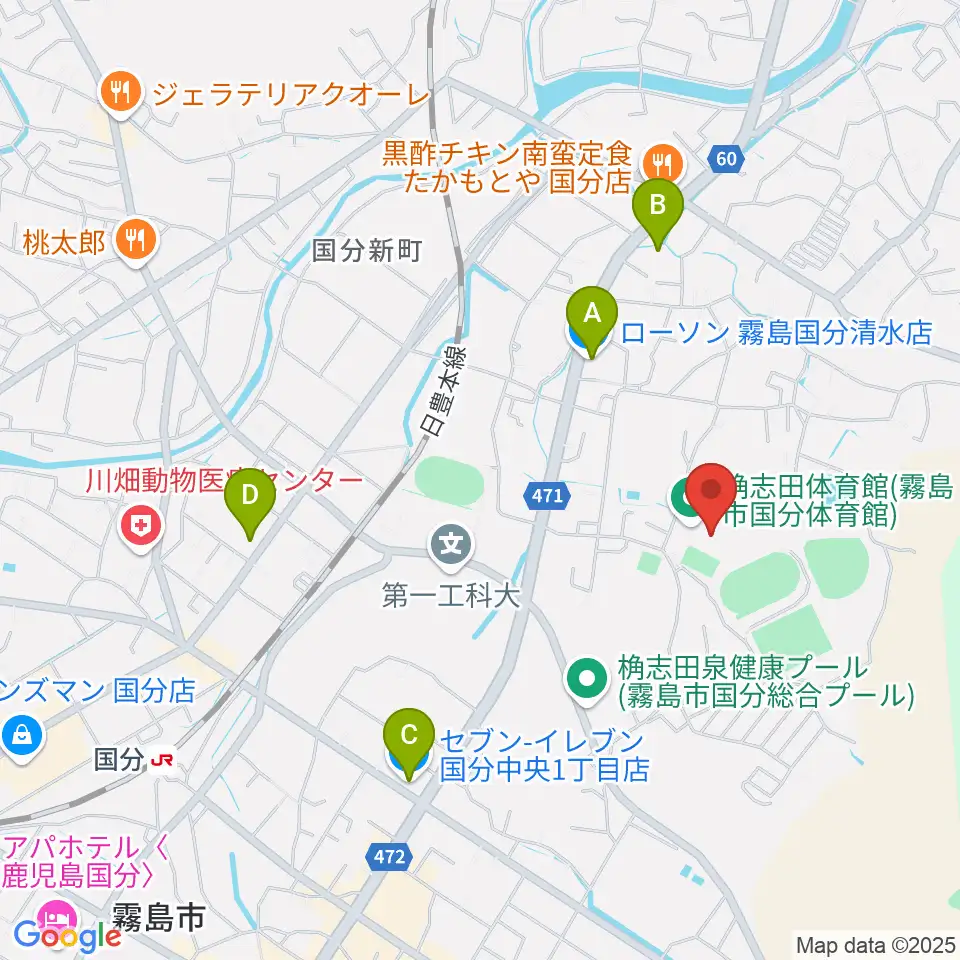 桷志田体育館周辺のコンビニエンスストア一覧地図