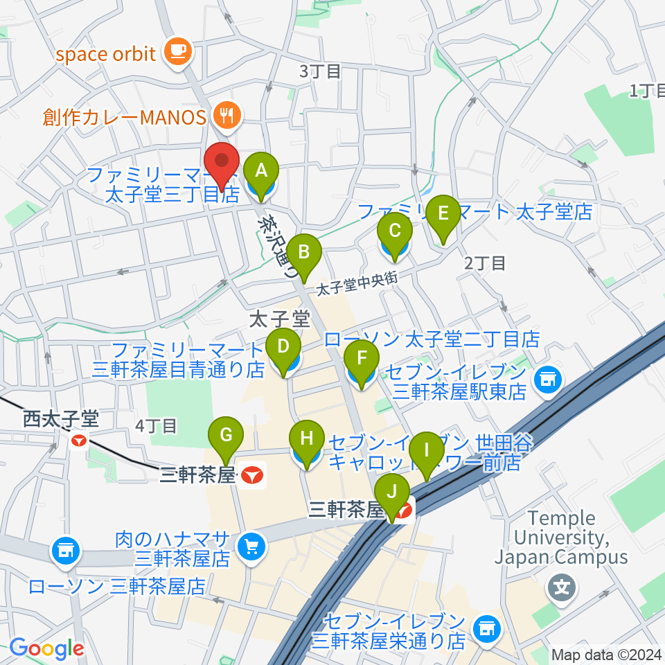 三軒茶屋クロスロードスタジオ周辺のコンビニエンスストア一覧地図