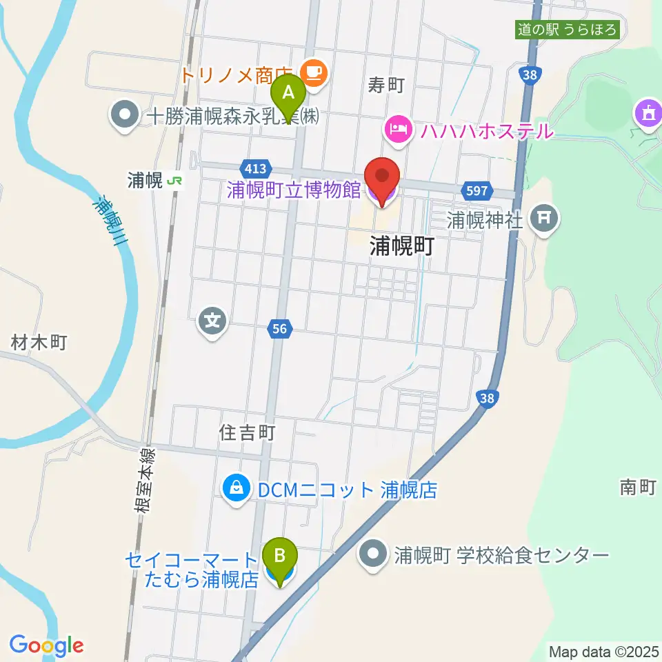 浦幌町立博物館周辺のコンビニエンスストア一覧地図