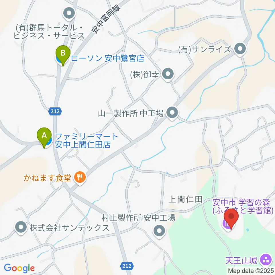 安中市学習の森ふるさと学習館周辺のコンビニエンスストア一覧地図