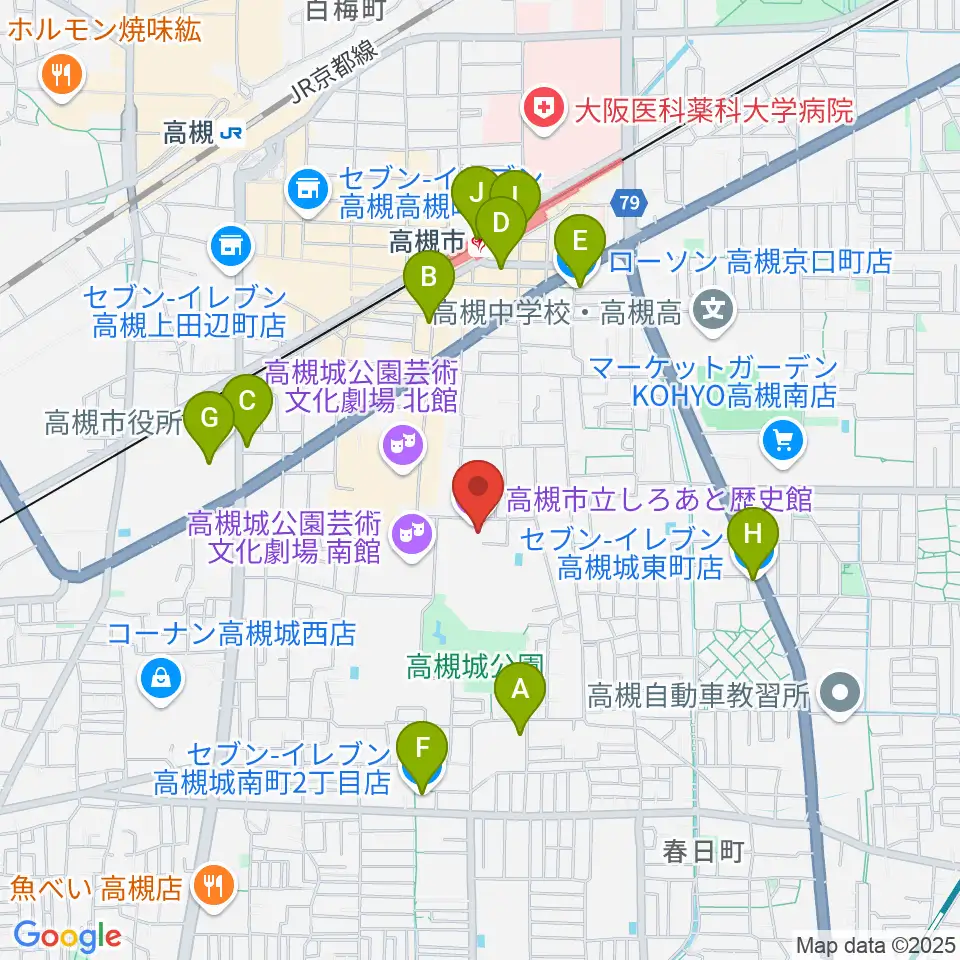 高槻市立しろあと歴史館周辺のコンビニエンスストア一覧地図