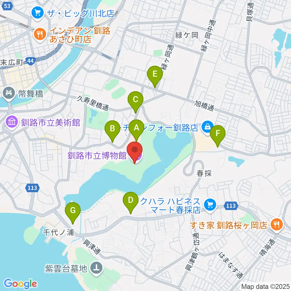 釧路市立博物館周辺のコンビニエンスストア一覧地図