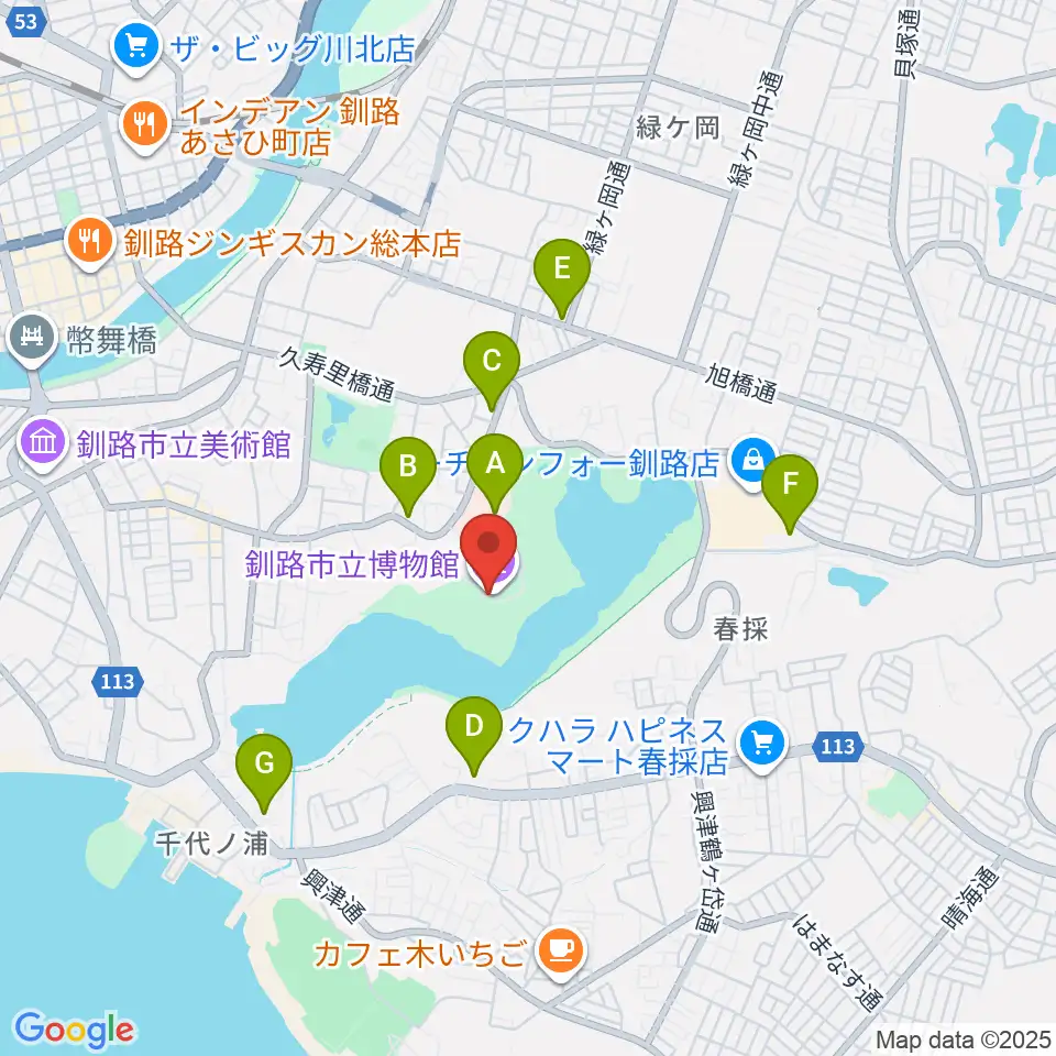 釧路市立博物館周辺のコンビニエンスストア一覧地図