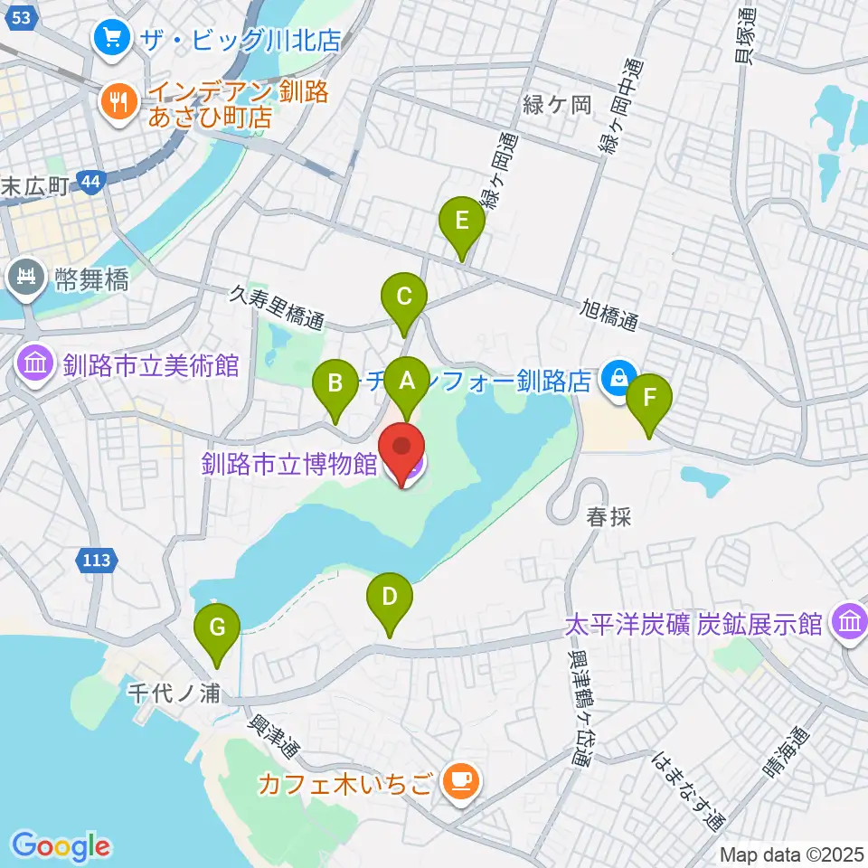 釧路市立博物館周辺のコンビニエンスストア一覧地図
