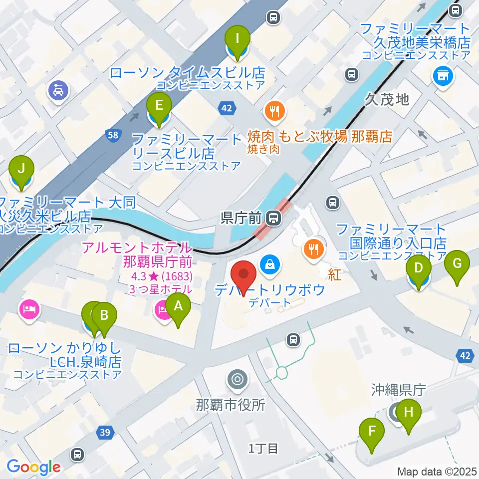 那覇市歴史博物館周辺のコンビニエンスストア一覧地図