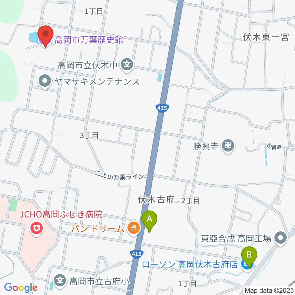 高岡市万葉歴史館周辺のコンビニエンスストア一覧地図
