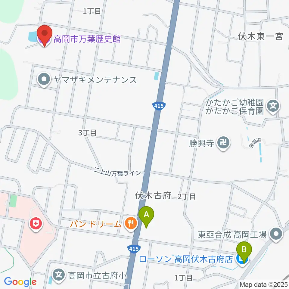高岡市万葉歴史館周辺のコンビニエンスストア一覧地図