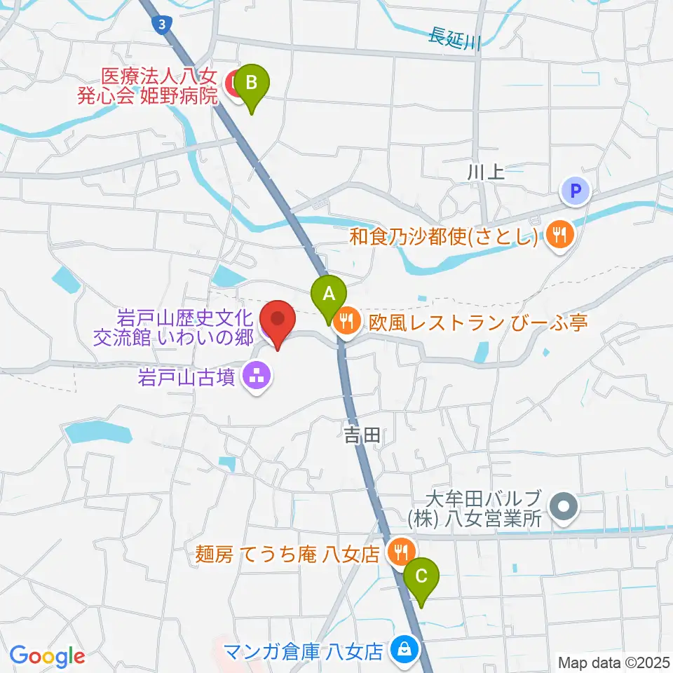 岩戸山歴史文化交流館 いわいの郷周辺のコンビニエンスストア一覧地図