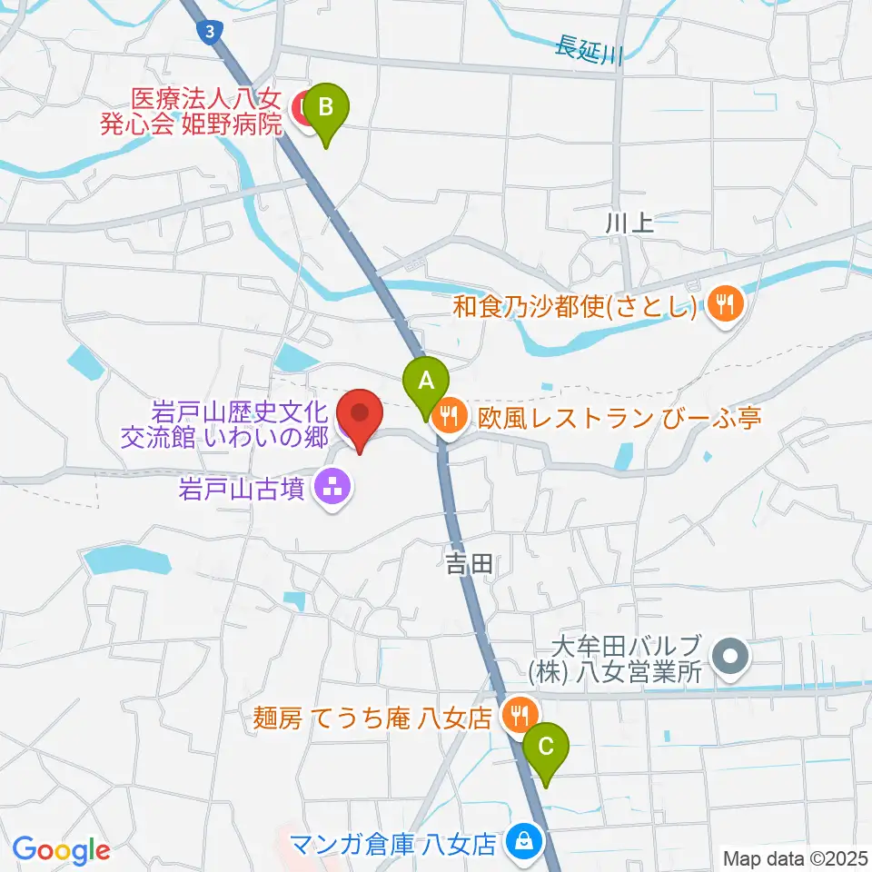 岩戸山歴史文化交流館 いわいの郷周辺のコンビニエンスストア一覧地図