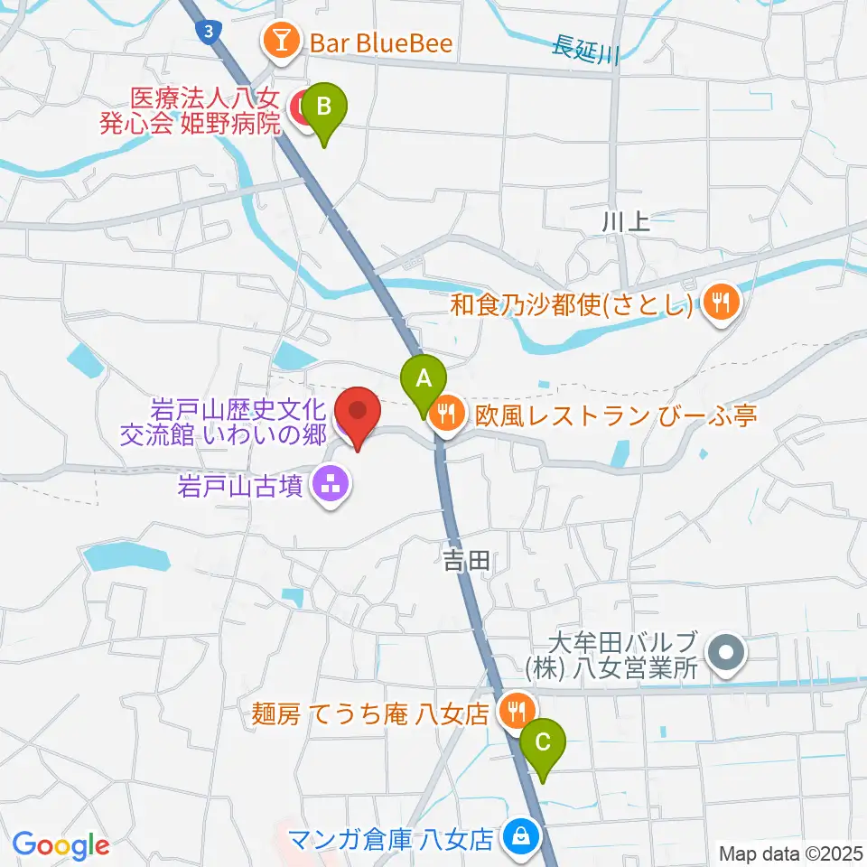 岩戸山歴史文化交流館 いわいの郷周辺のコンビニエンスストア一覧地図