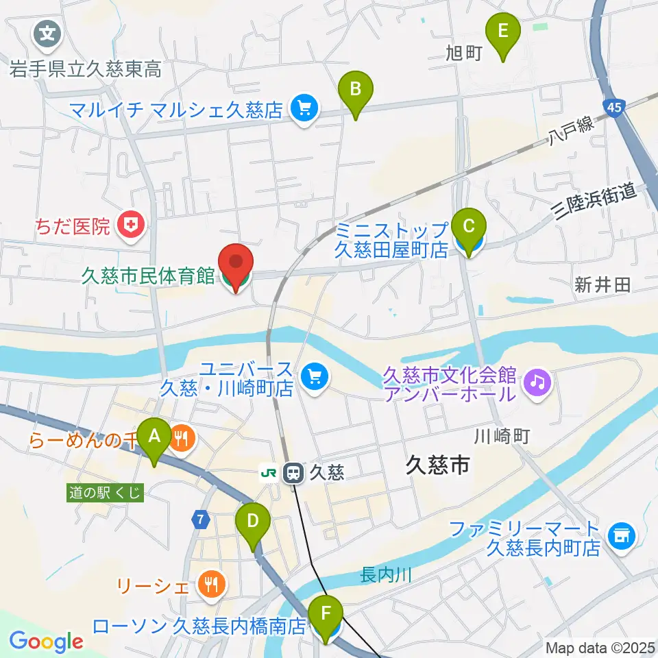久慈市マリンアリーナ周辺のコンビニエンスストア一覧地図