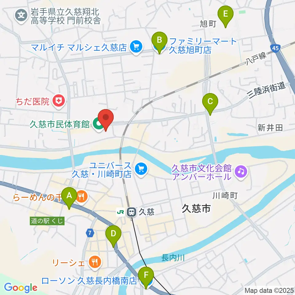 久慈市マリンアリーナ周辺のコンビニエンスストア一覧地図