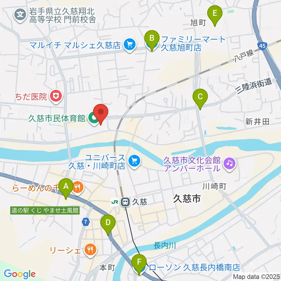 久慈市マリンアリーナ周辺のコンビニエンスストア一覧地図