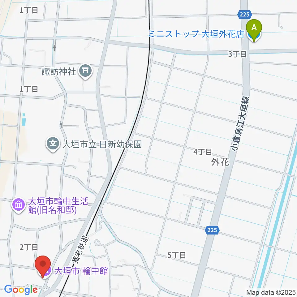 大垣市輪中館周辺のコンビニエンスストア一覧地図