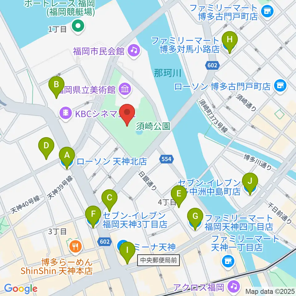 福岡市民ホール周辺のコンビニエンスストア一覧地図