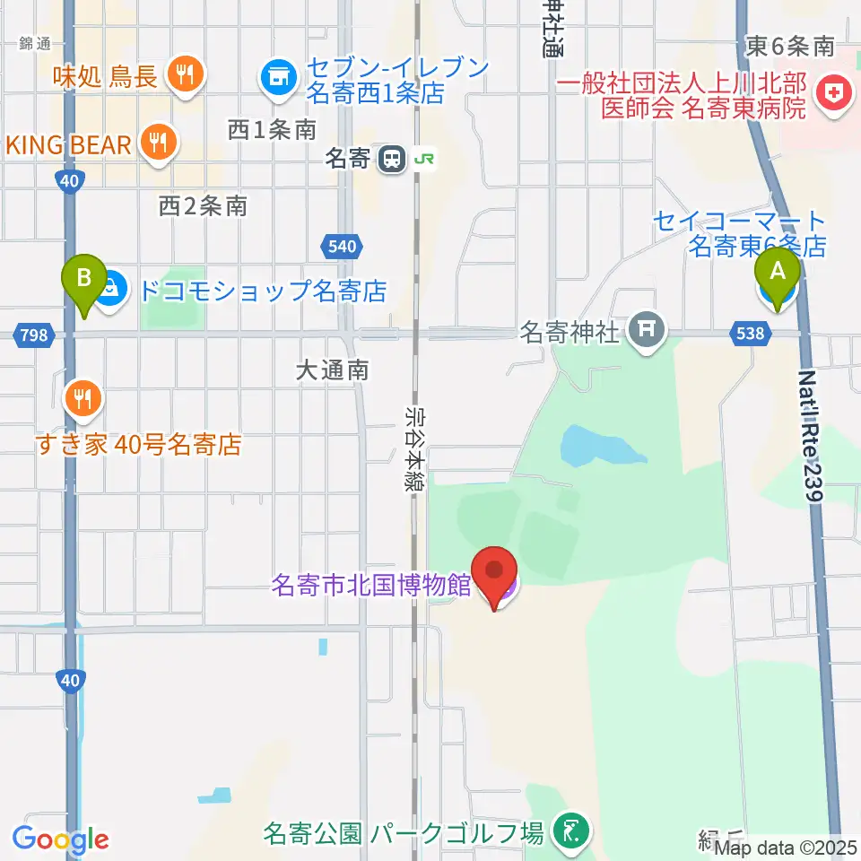 名寄市北国博物館周辺のコンビニエンスストア一覧地図