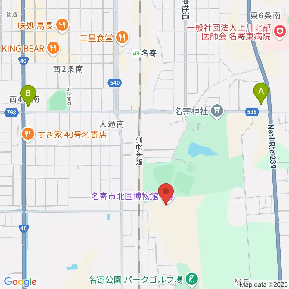 名寄市北国博物館周辺のコンビニエンスストア一覧地図