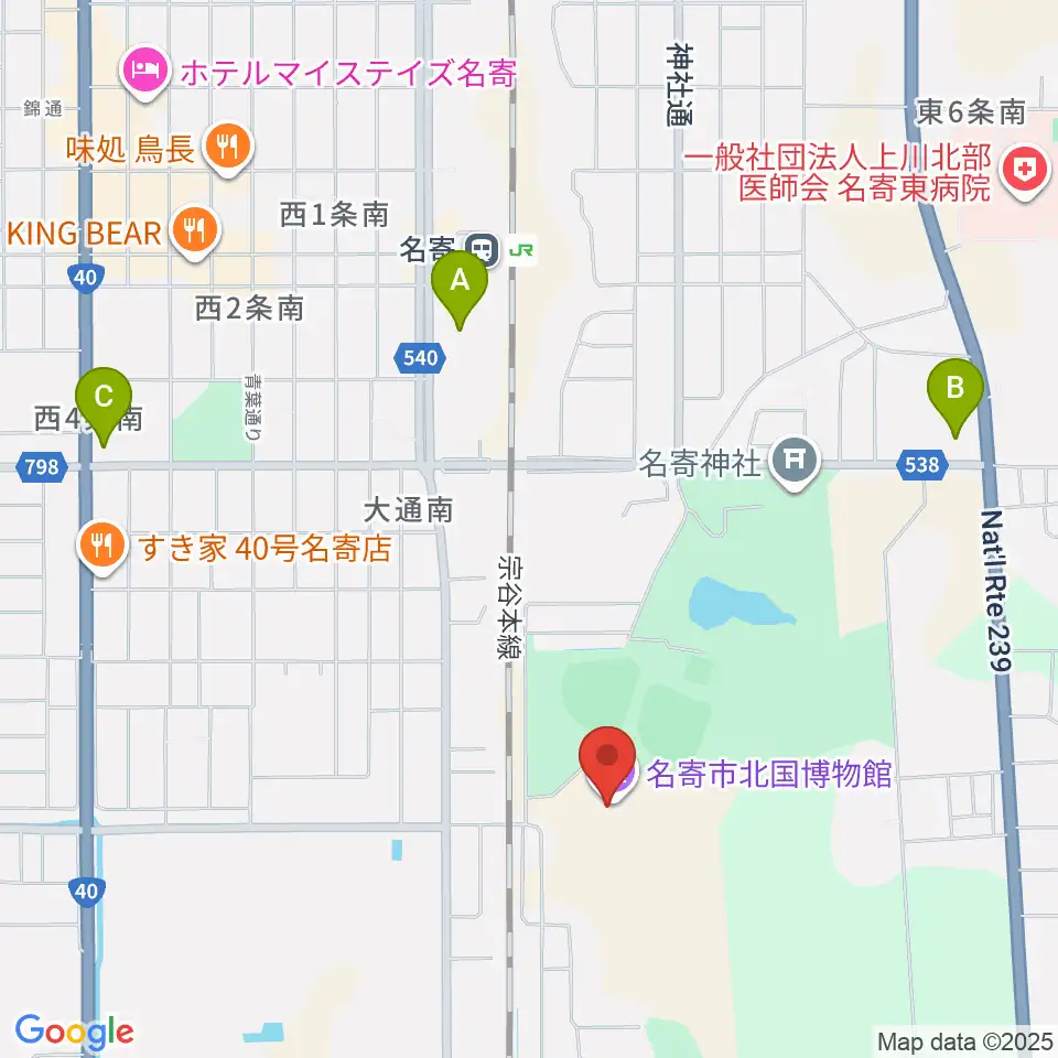 名寄市北国博物館周辺のコンビニエンスストア一覧地図