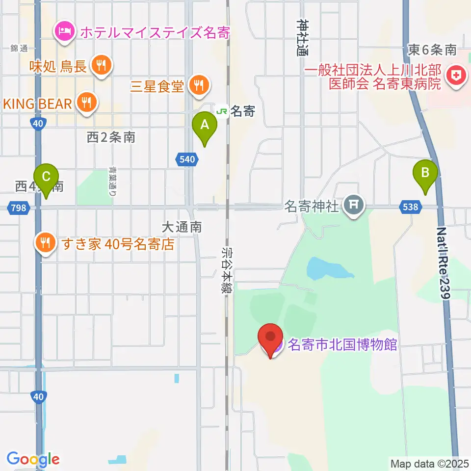 名寄市北国博物館周辺のコンビニエンスストア一覧地図
