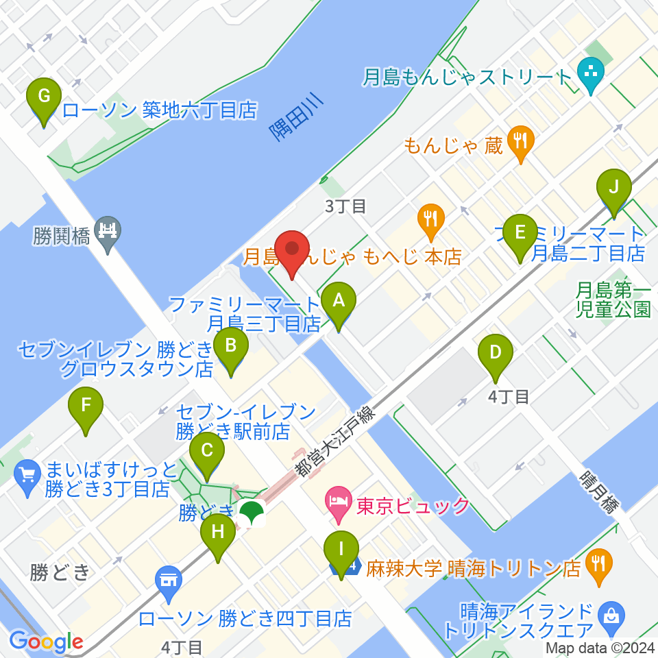 月島ピアノアートサロン周辺のコンビニエンスストア一覧地図