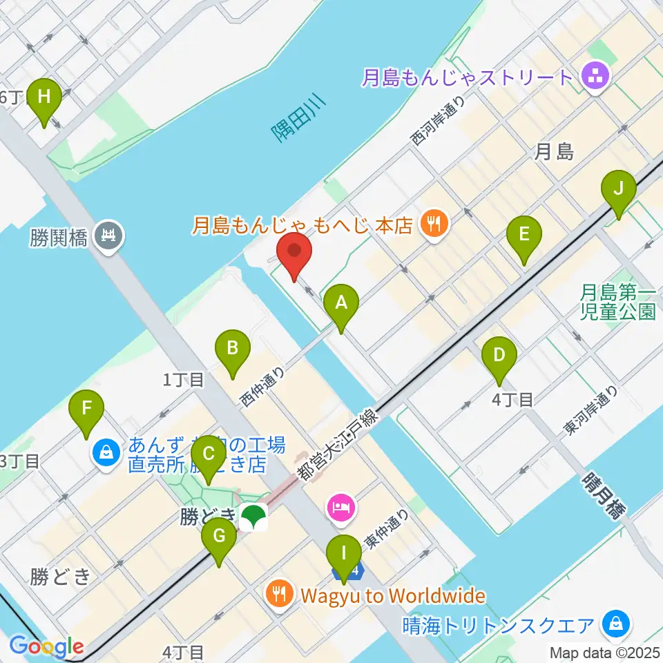 月島ピアノアートサロン周辺のコンビニエンスストア一覧地図