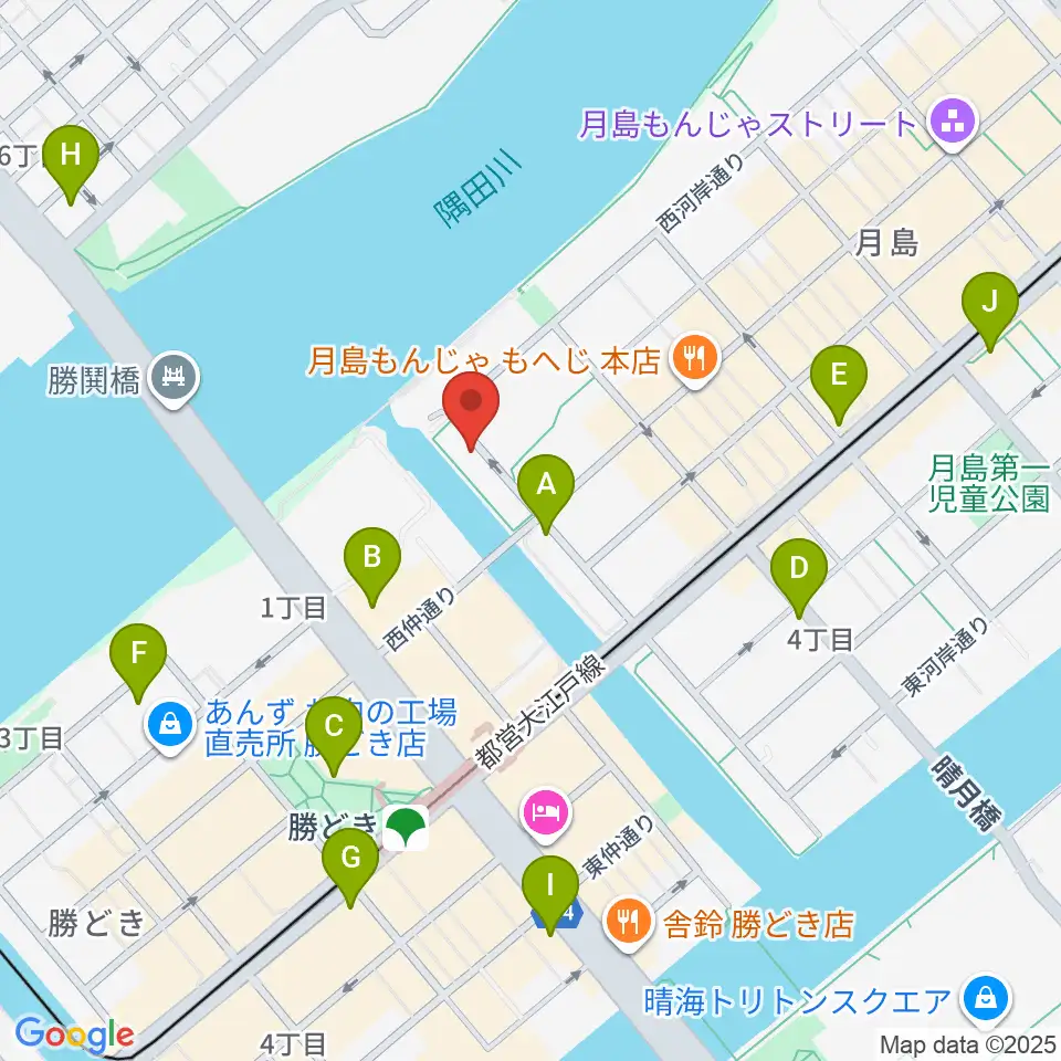 月島ピアノアートサロン周辺のコンビニエンスストア一覧地図