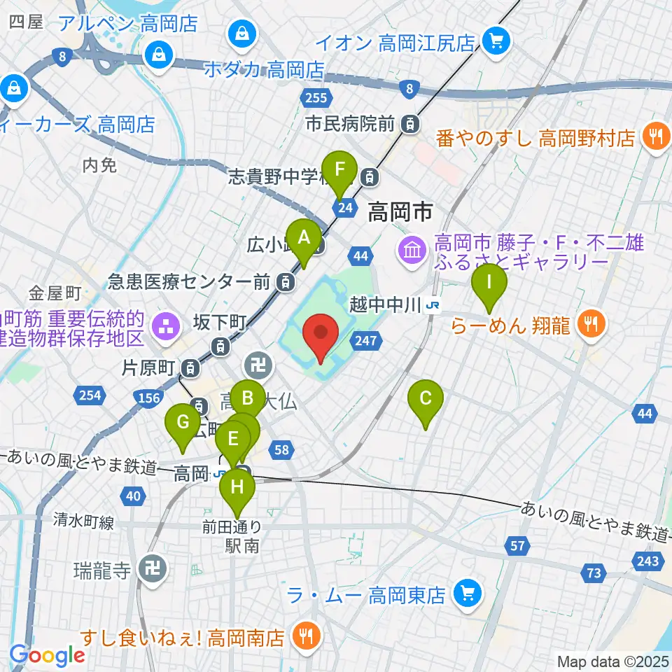 高岡市立博物館周辺のコンビニエンスストア一覧地図