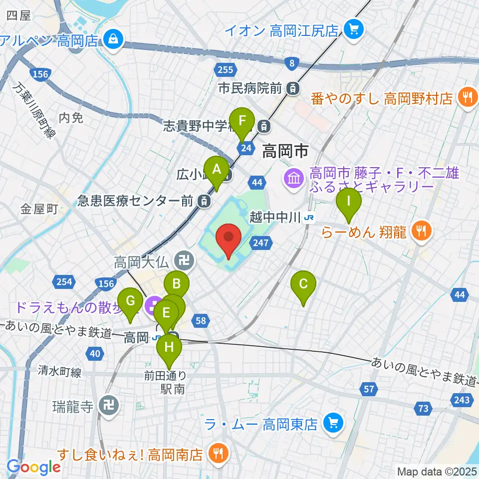 高岡市立博物館周辺のコンビニエンスストア一覧地図