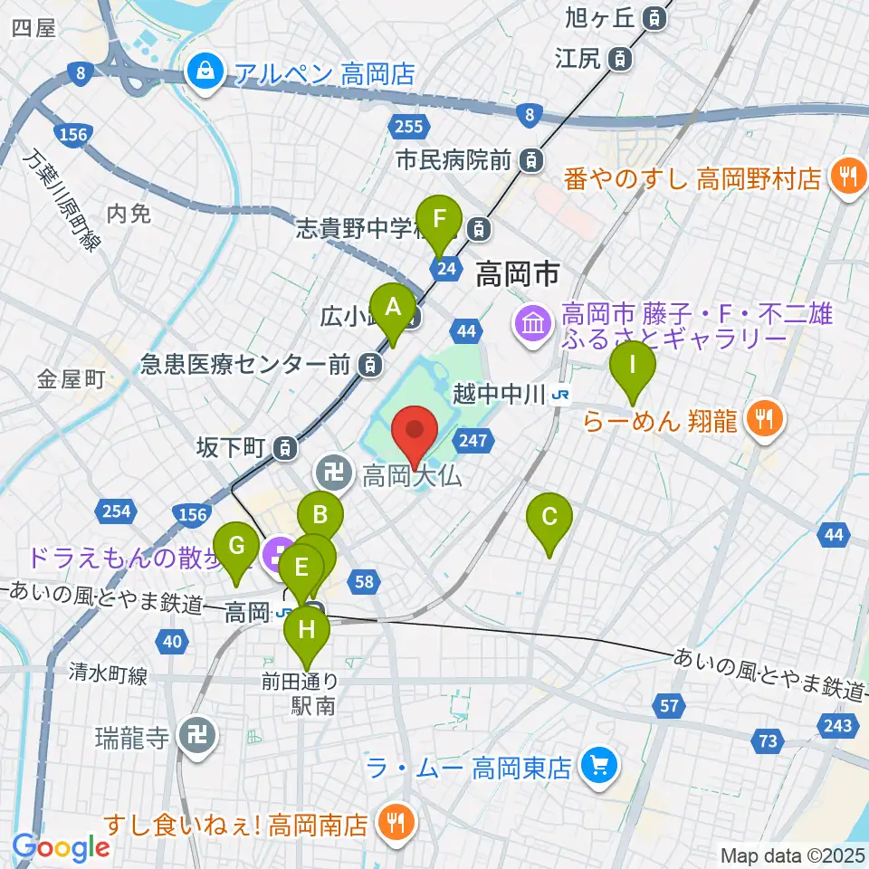 高岡市立博物館周辺のコンビニエンスストア一覧地図