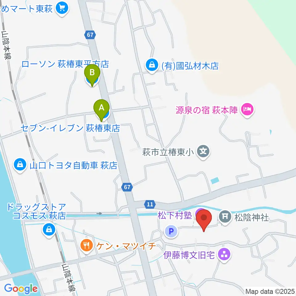 松陰神社宝物殿至誠館周辺のコンビニエンスストア一覧地図