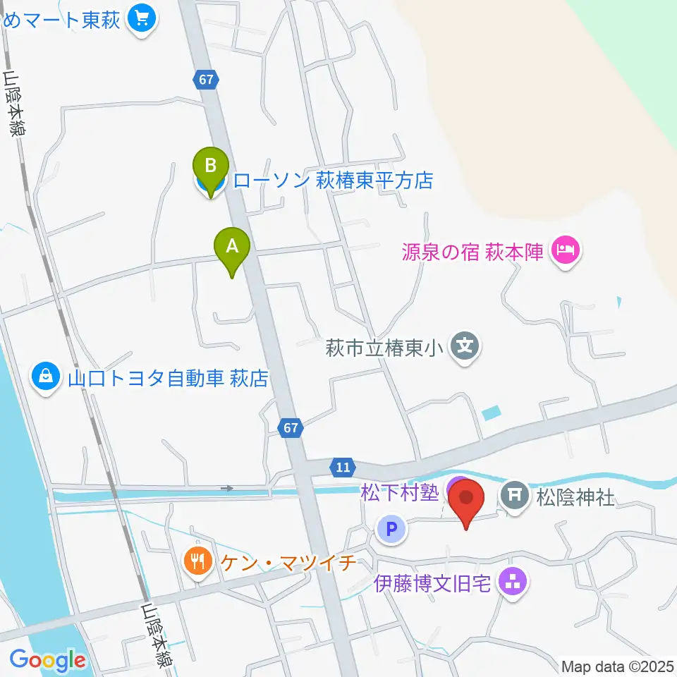 松陰神社宝物殿至誠館周辺のコンビニエンスストア一覧地図