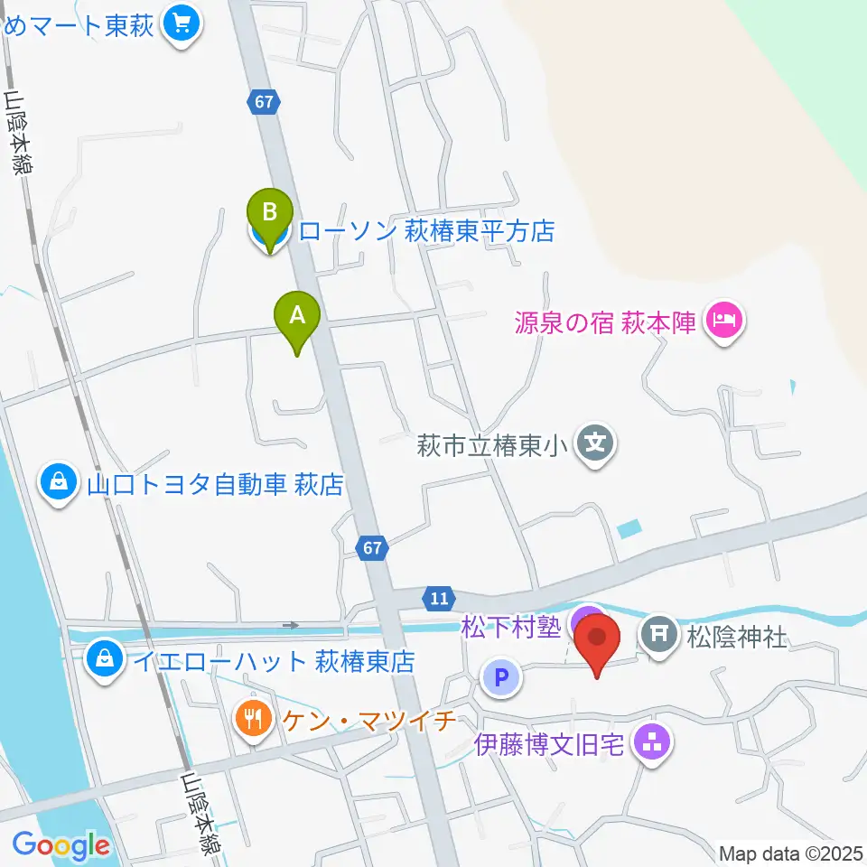 松陰神社宝物殿至誠館周辺のコンビニエンスストア一覧地図