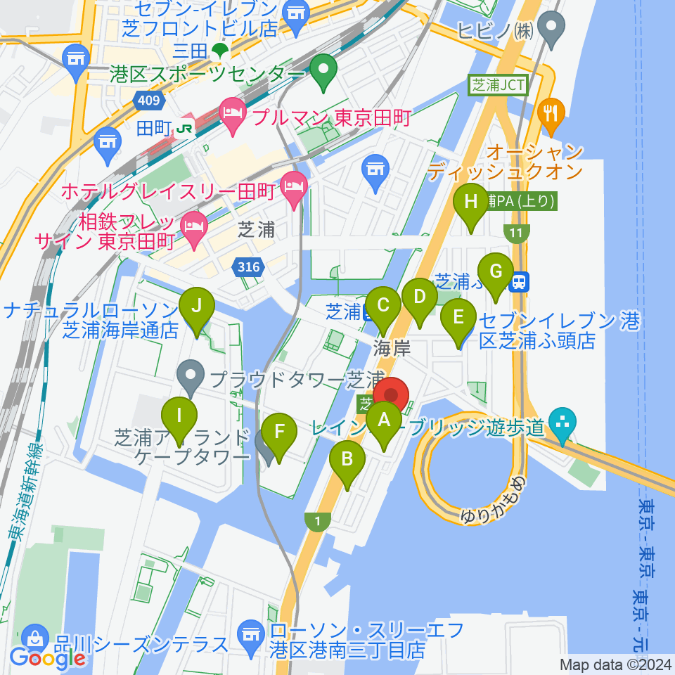 芝浦スタジオ周辺のコンビニエンスストア一覧地図