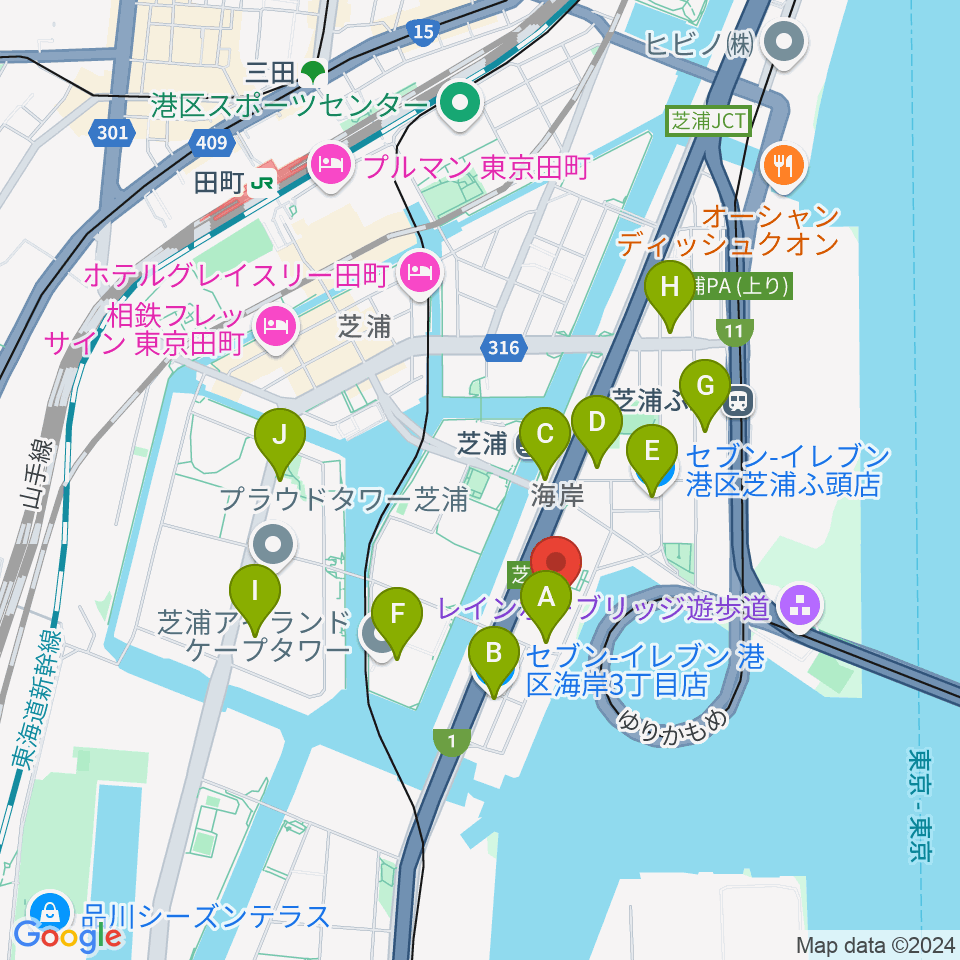 芝浦スタジオ周辺のコンビニエンスストア一覧地図