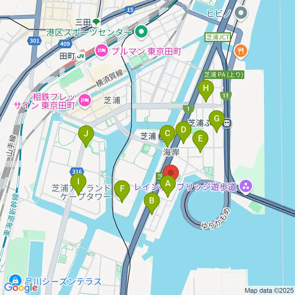芝浦スタジオ周辺のコンビニエンスストア一覧地図