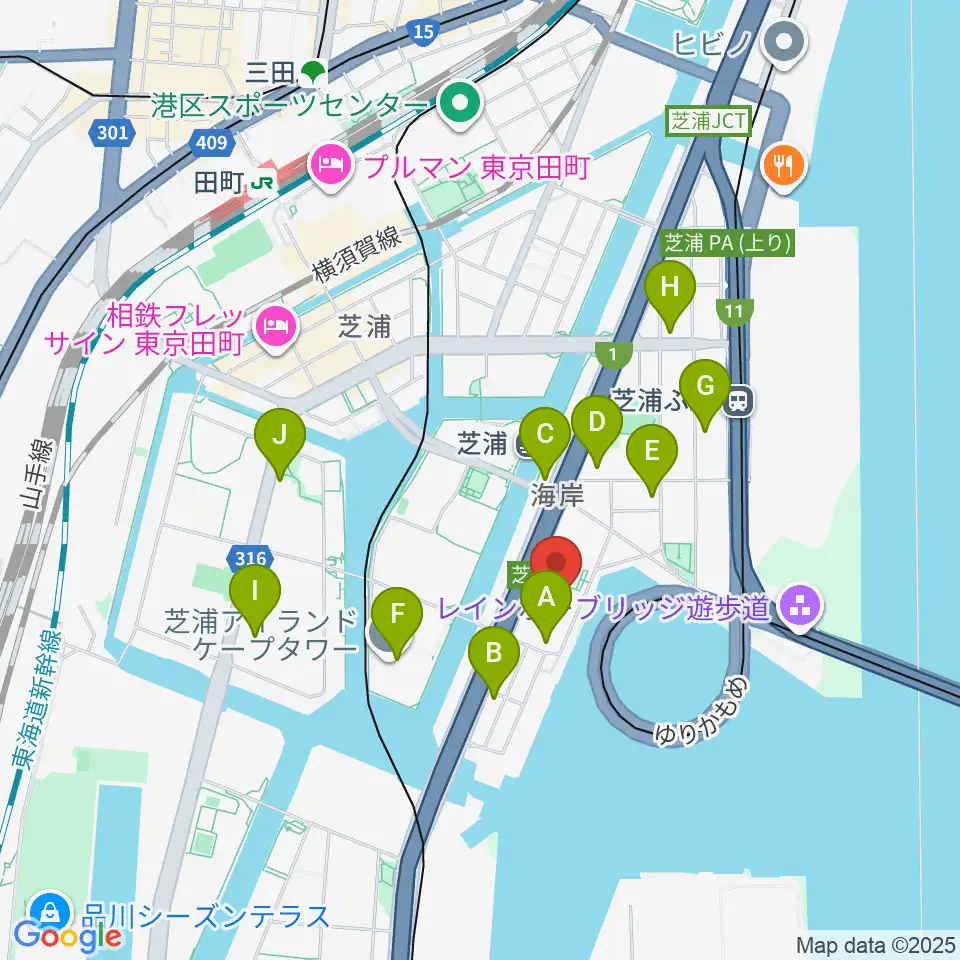 芝浦スタジオ周辺のコンビニエンスストア一覧地図