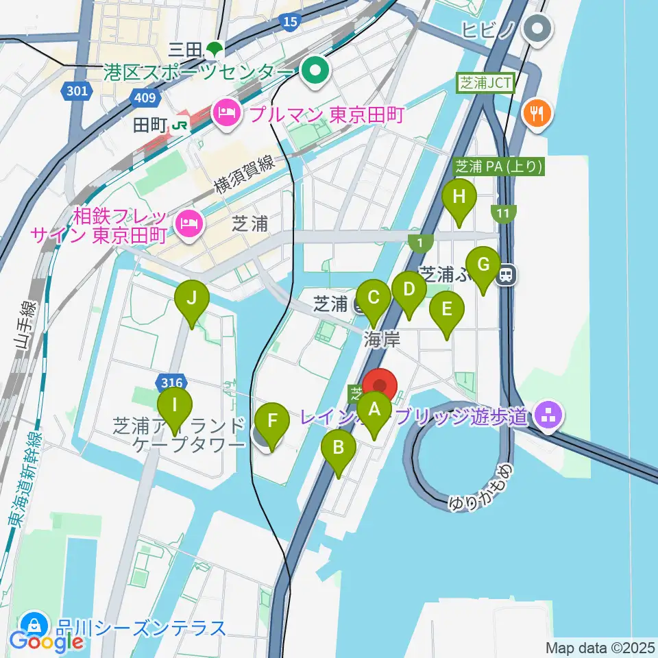 芝浦スタジオ周辺のコンビニエンスストア一覧地図