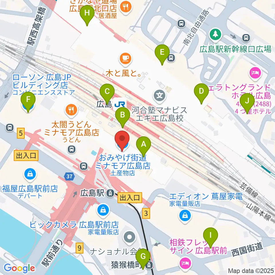 MOVIX広島駅周辺のコンビニエンスストア一覧地図