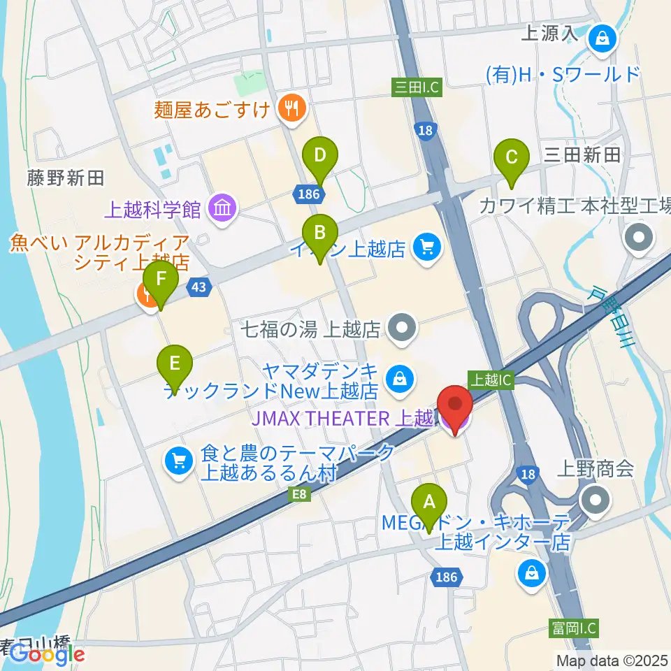 JMAXシアター上越周辺のコンビニエンスストア一覧地図