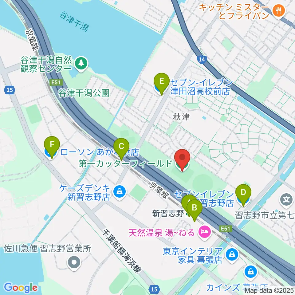 第一カッターフィールド周辺のコンビニエンスストア一覧地図