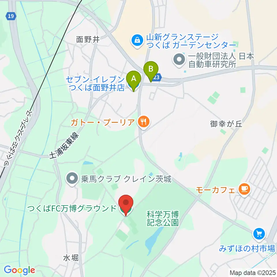 つくばFC万博グラウンド周辺のコンビニエンスストア一覧地図