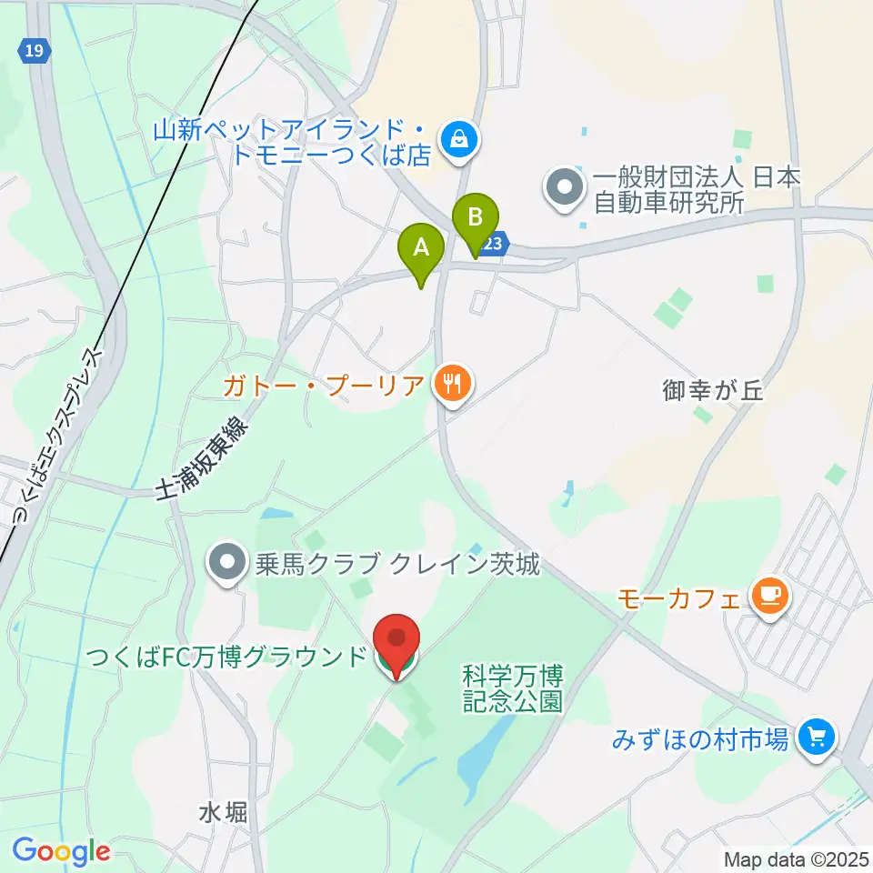 つくばFC万博グラウンド周辺のコンビニエンスストア一覧地図