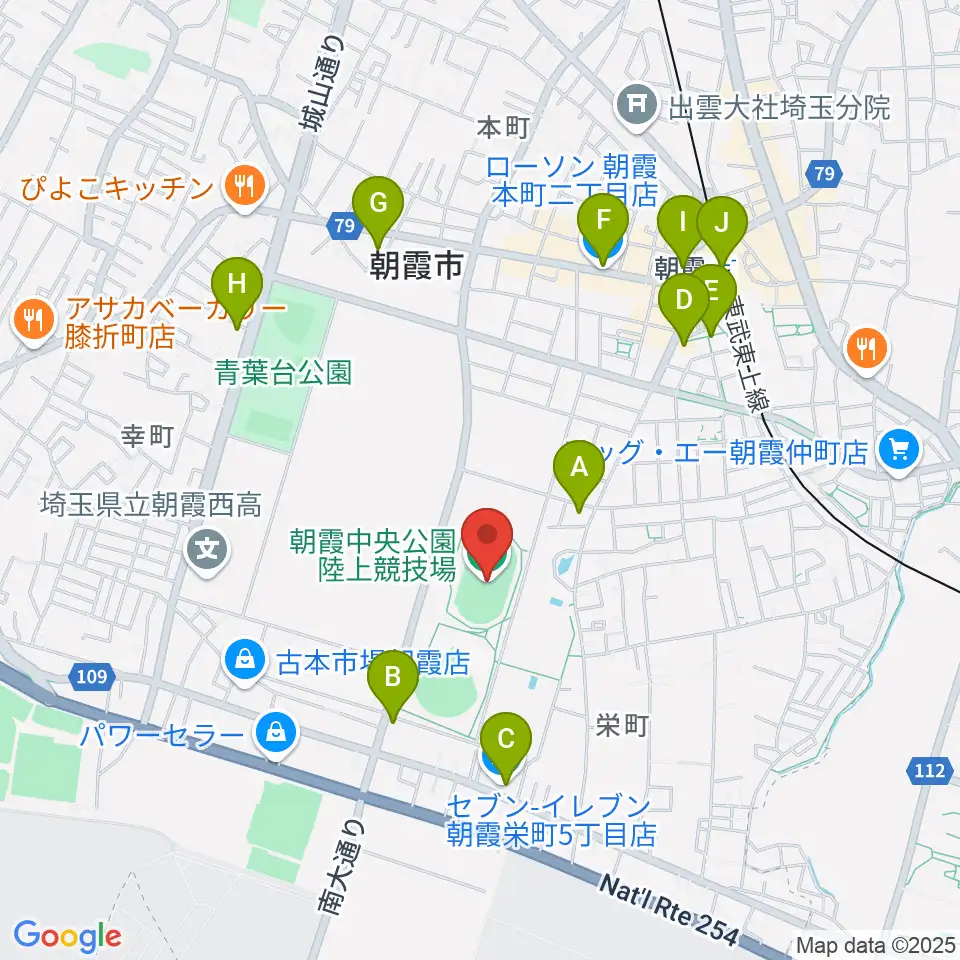 朝霞中央公園陸上競技場周辺のコンビニエンスストア一覧地図